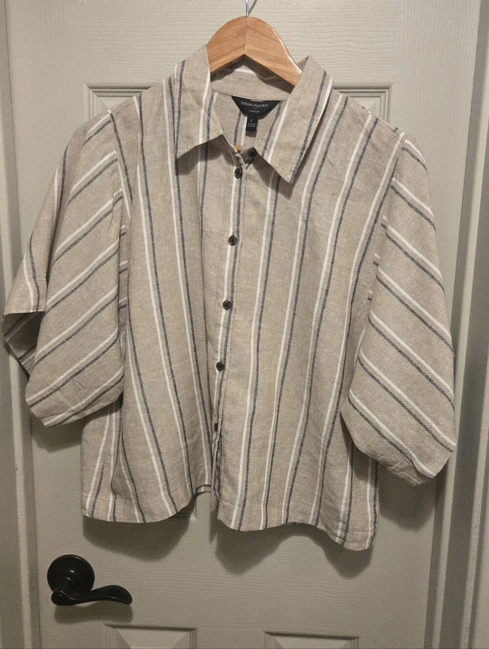 Banana Republic Linen-Blend Resort Shirt In Maverick Tan Sz Large
